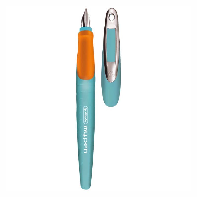 Stilou My Pen, penita L, grip ergonomic, orange si turcoaz, blister - imagine 3